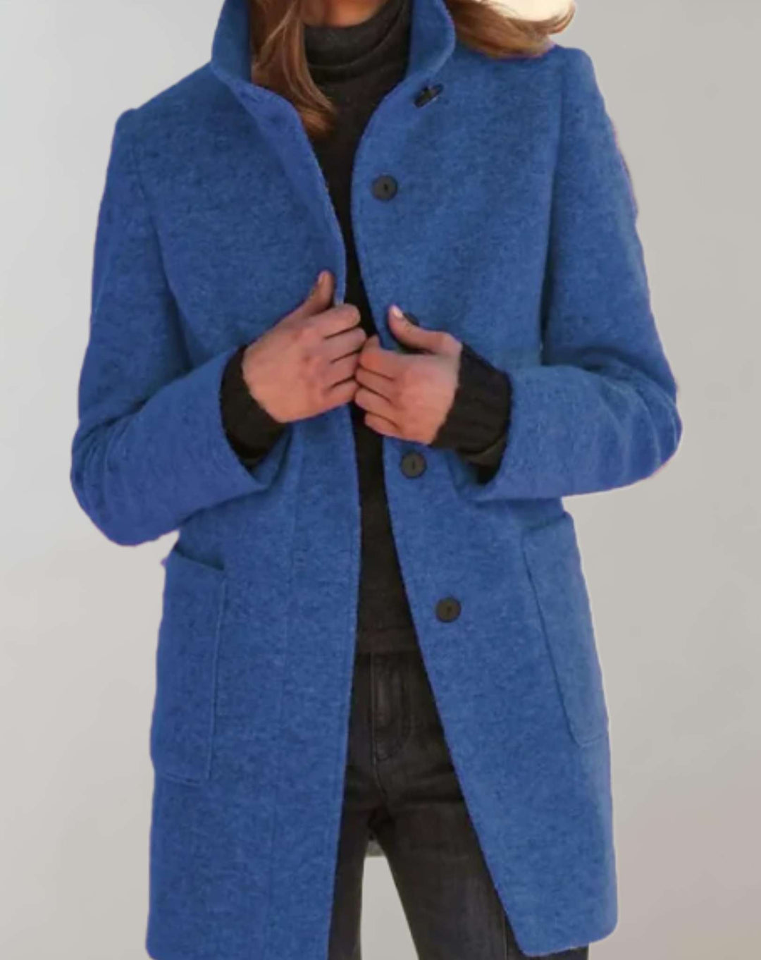 Levoire | Manteau En Laine Élégant Mi-Long Avec Col Haut Bleu foncé