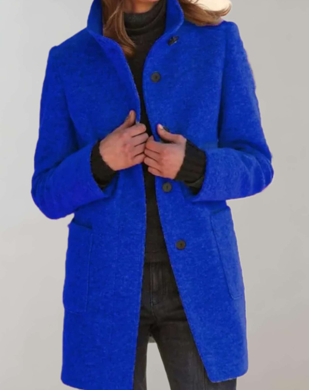 Levoire | Manteau En Laine Élégant Mi-Long Avec Col Haut Kobalt bleu