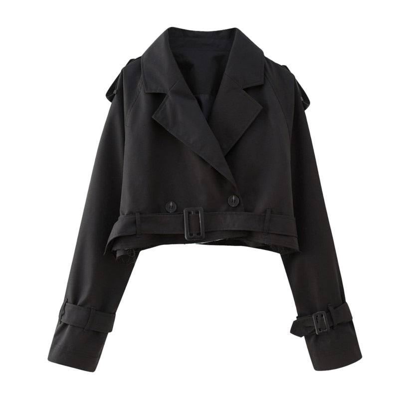 Levoire | Ceinture Veste Trench Courte Femme Noir