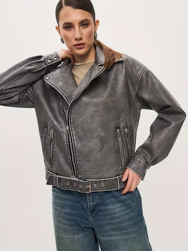 Levoire | Veste Pour Femmes En Cuir Grande Taille Avec Ceinture