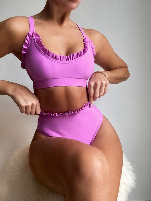 Levoire | Ensemble bikini taille haute avec volants Lilas