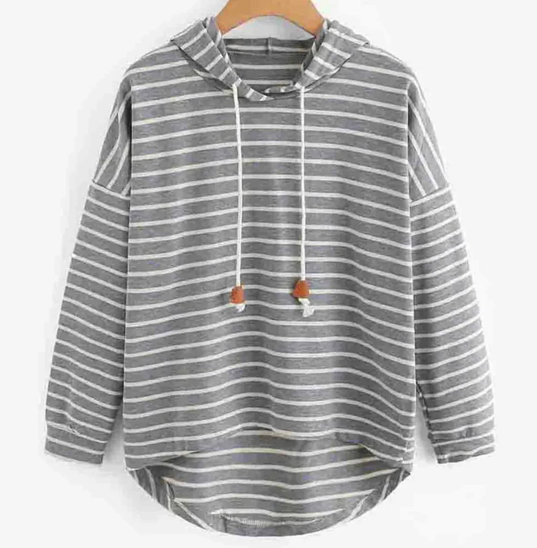 Levoire | Pull À Capuche Rayé Décontracté Pour Femmes Gris
