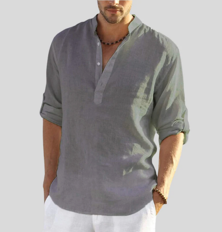 Levoire | Chemise En Lin Élégante Avec Col Gris