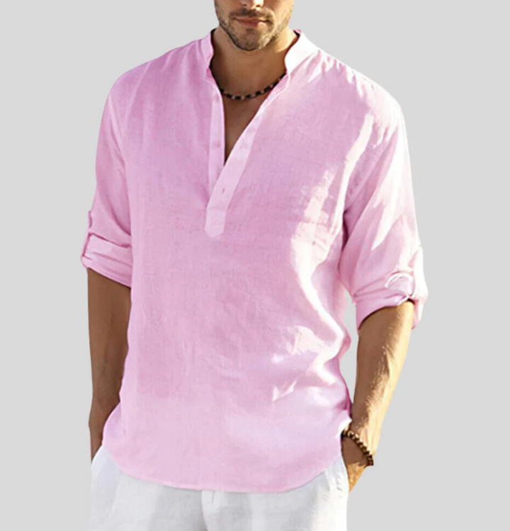 Levoire | Chemise En Lin Élégante Avec Col Rosa