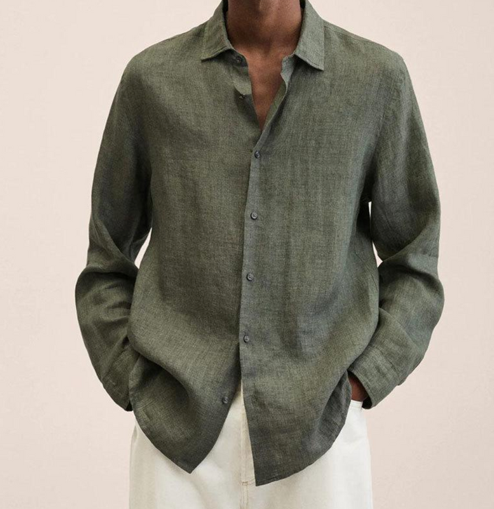 Levoire | Chemise En Lin Élégante Pour Hommes Vert foncé