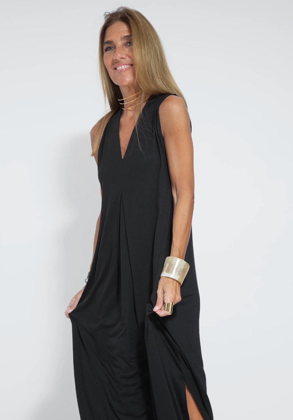 Levoire | Robe longue amincissante et cardigan Robe noire + cardigan turquoise