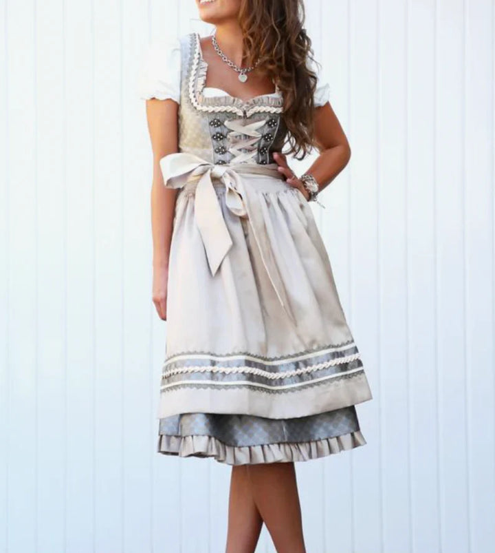 Levoire | Élégant Robe Courte À Manches Courtes Avec Ceinture Beige
