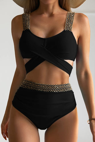 Levoire | Bikini Gold Avec Bretelles Croisées Et Taille Haute
