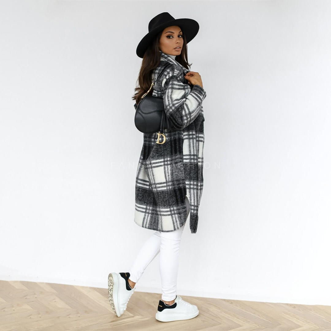 Levoire - Manteau long à carreaux pour femmes nouvelle collection automne 2025