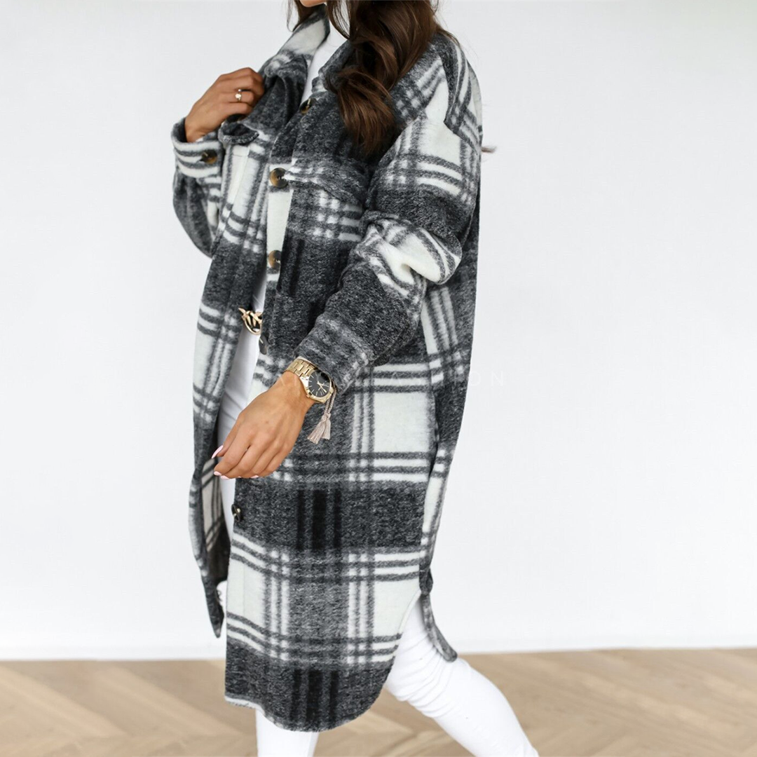 Levoire - Manteau long à carreaux pour femmes nouvelle collection automne 2025