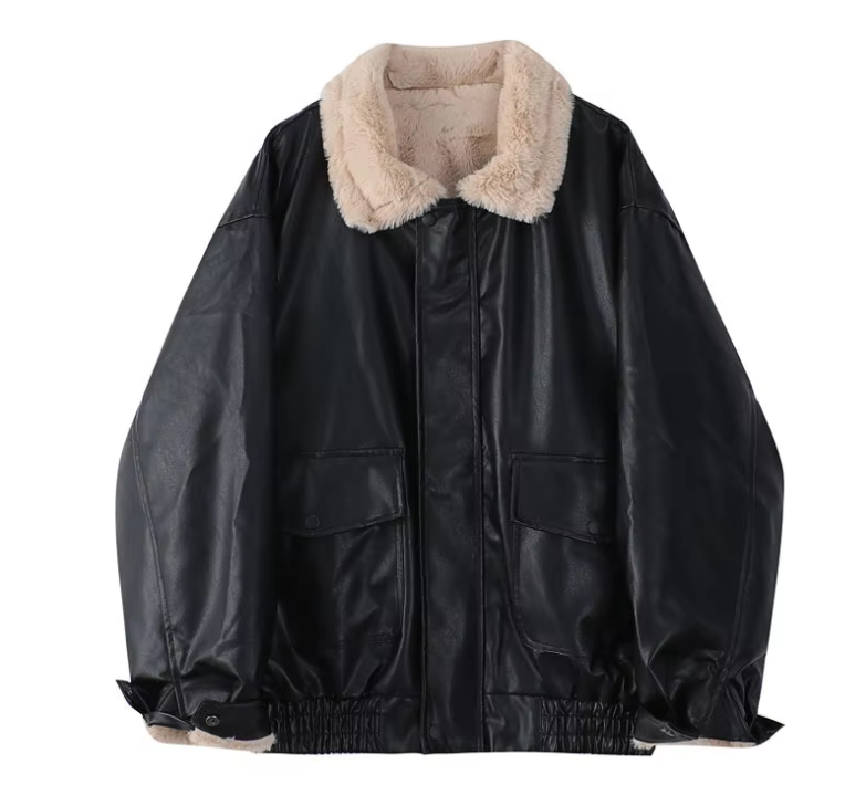 Levoire | Veste En Cuir Grande Taille À La Mode Avec Doublure Confortable Noir