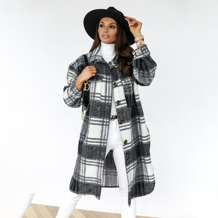 Levoire - Manteau long à carreaux pour femmes nouvelle collection automne 2025 Noir