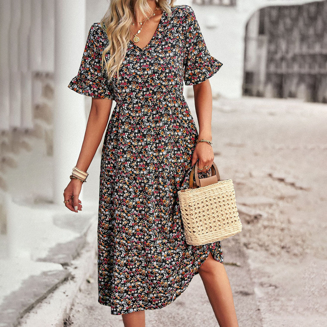 Levoire | Robe Midi À Imprimé Floral Noir