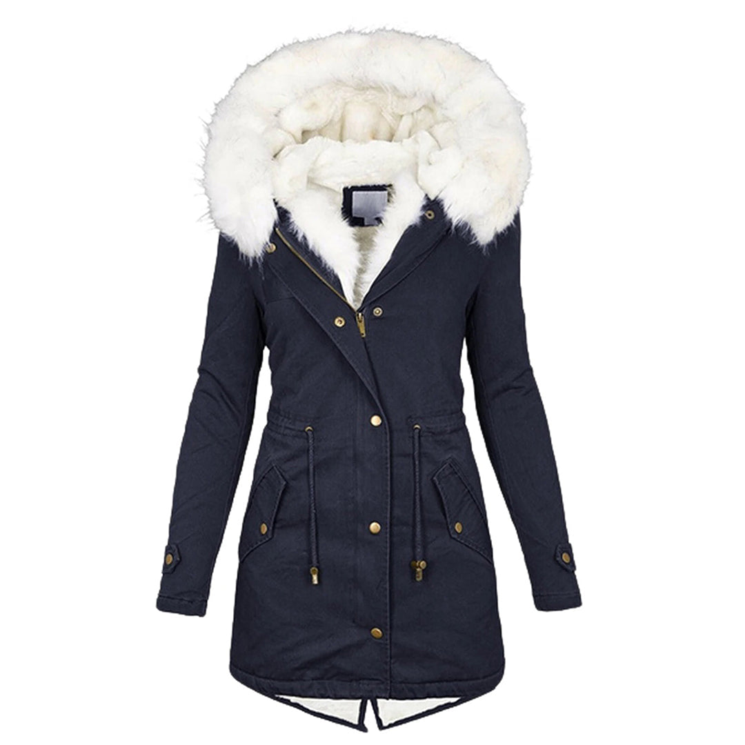 Levoire Élégante Veste d'hiver avec capuche et détail de bouton Bleu marine