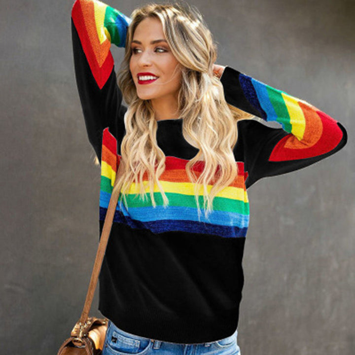 Levoire | Col Rond À Ouverture Manches Longues Imprimé Arc-En-Ciel Sweatshirt Noir