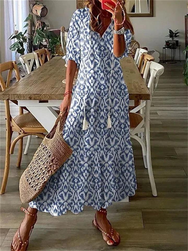 Levoire | Robe D'Été Maxi Fleurie Pour Femmes Bleu