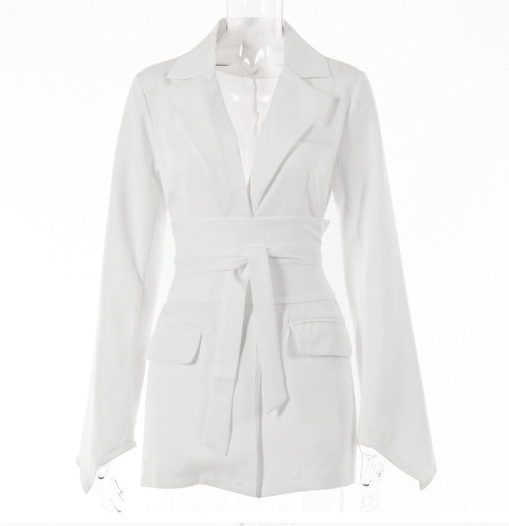 Levoire | Élégante Robe Longue Étroite Avec Ceinture Pour Femmes Blanc