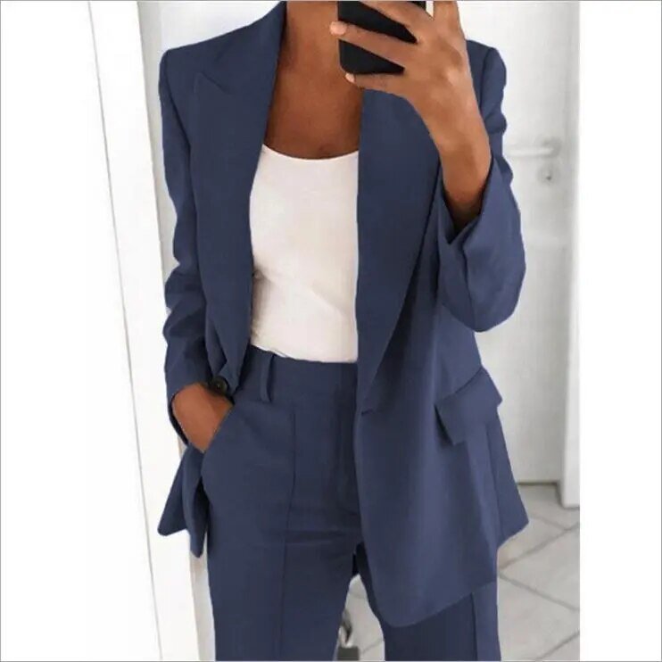 Levoire | Pantalons À Largeur De Poitrine Simple Ensemble À Deux Pièces Costume Pour Femmes Bleu foncé