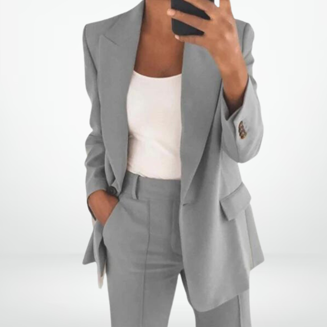 Levoire | Élégant Ensemble De Blazer Plus Size Pour Femmes Gris