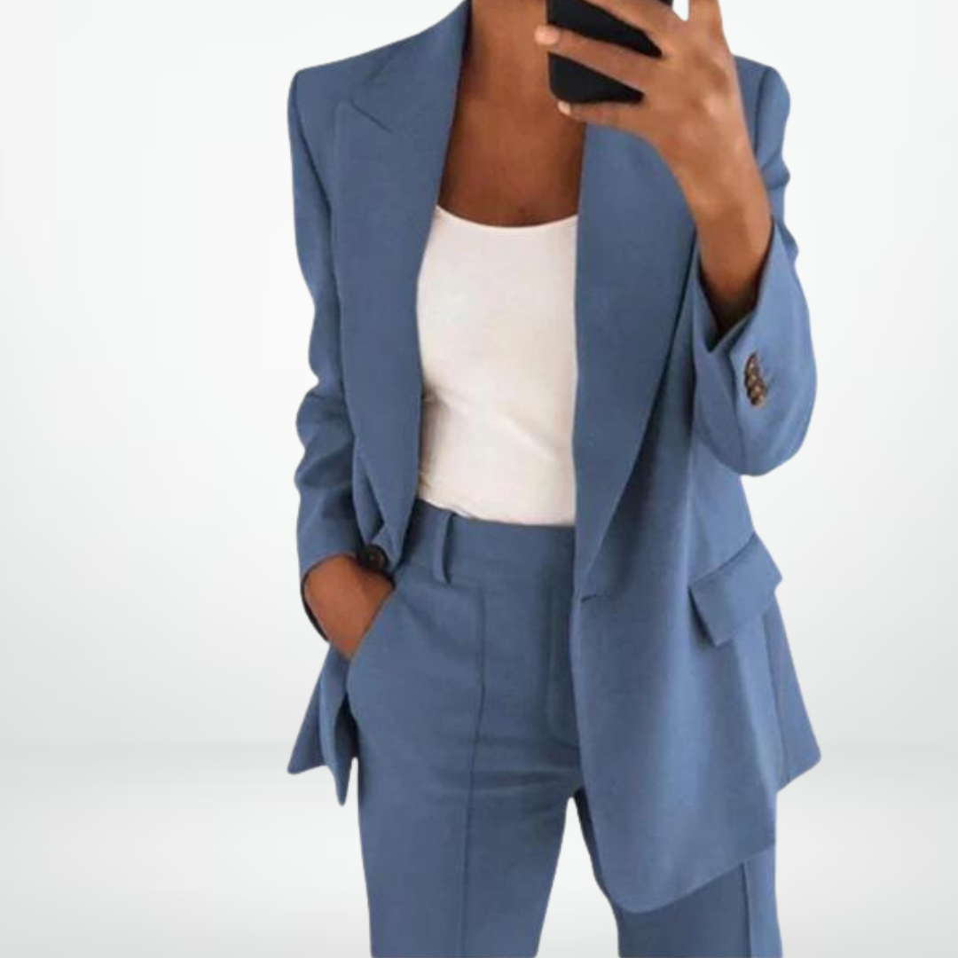 Levoire | Élégant Ensemble De Blazer Plus Size Pour Femmes Bleu