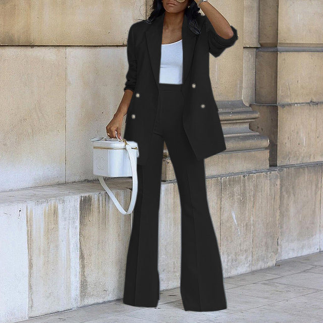 Levoire | Ensemble À Jambes Évasées En Deux Pièces Et Blazer Grande Taille Pour Femmes Noir