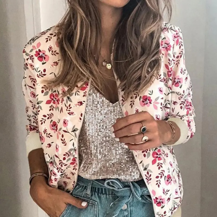 Levoire | Veste D'Été Avec Motif Floral Et Fermeture Éclair Pour Femmes Rosa-Blanc