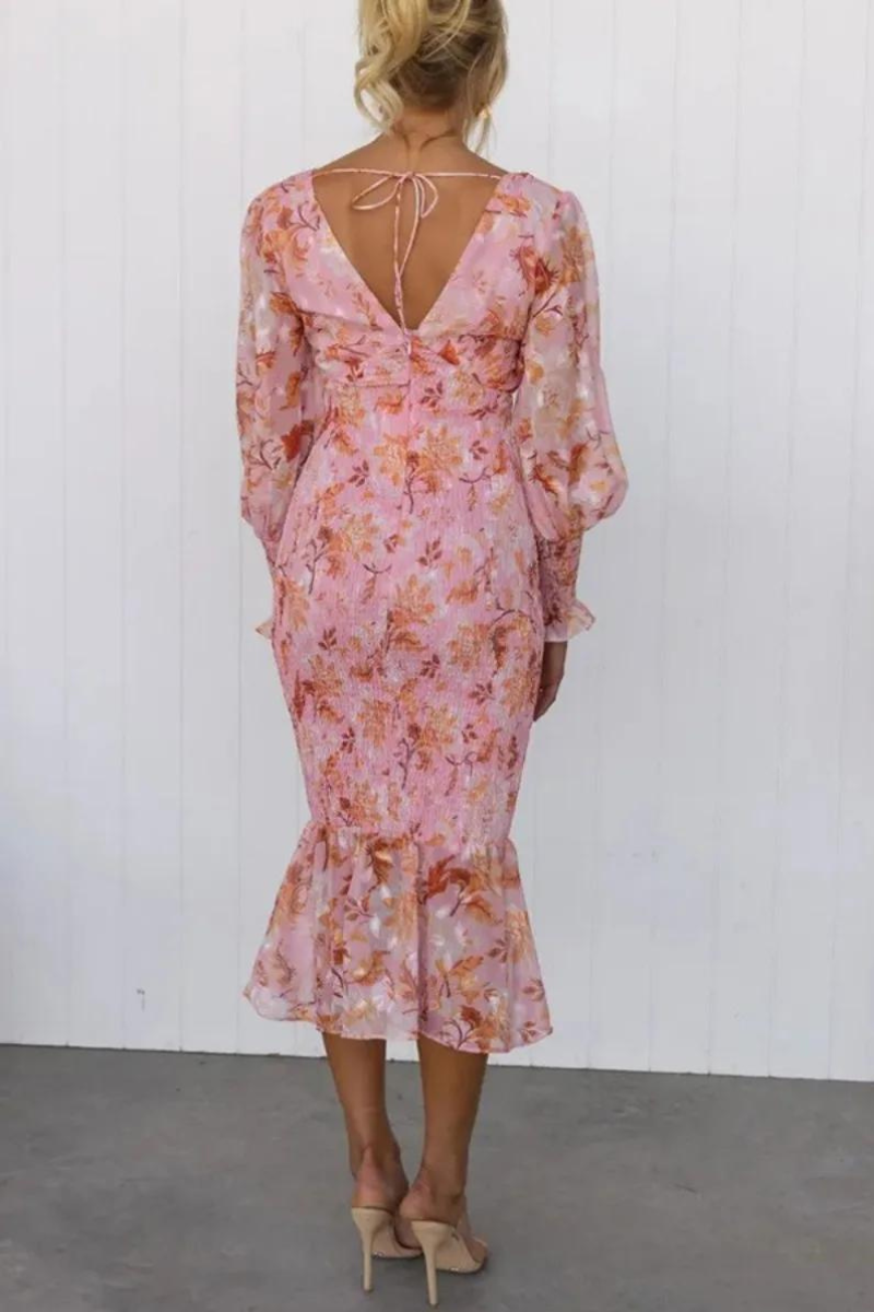Levoire | Manches Longues Robe Élégante À Col V Robe Midi