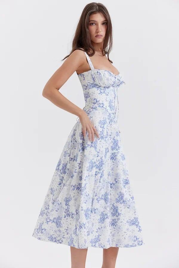 Levoire | Sans Manches Midi Corset Dress Robe D'Été Bleu
