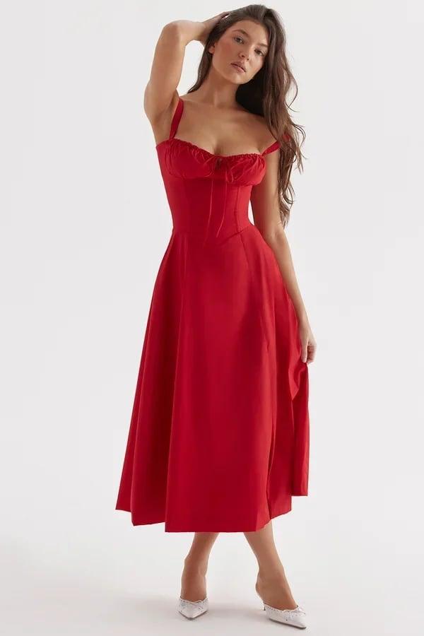 Levoire | Sans Manches Midi Corset Dress Robe D'Été Rot