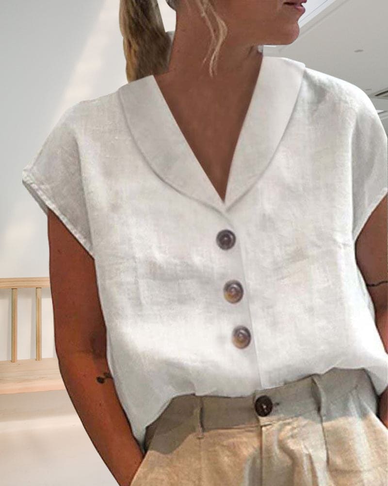 Levoire | Femme Bouton Avant Coupe Lâche Manches Courtes Haut 3XL
