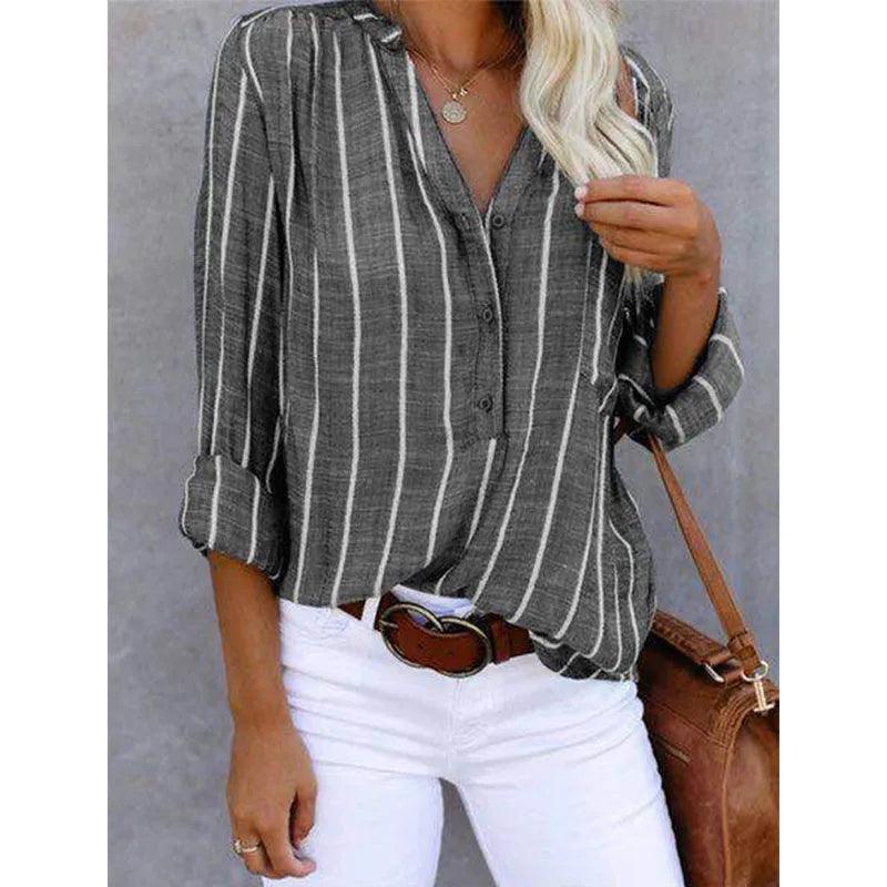 Levoire | Patte De Boutonnage Rayé Coupe Ample Manches Longues Blouse Pour Femmes
