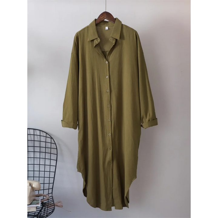 Levoire | Robe En Coton Élégante À Manches Longues Vert