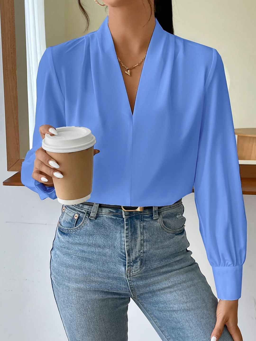 Levoire | V-Cou Élégante Blouse Dame Manches Lanternes Manches Longues Blouse Dame