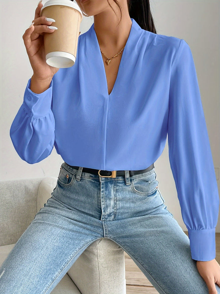 Levoire | V-Cou Élégante Blouse Dame Manches Lanternes Manches Longues Blouse Dame