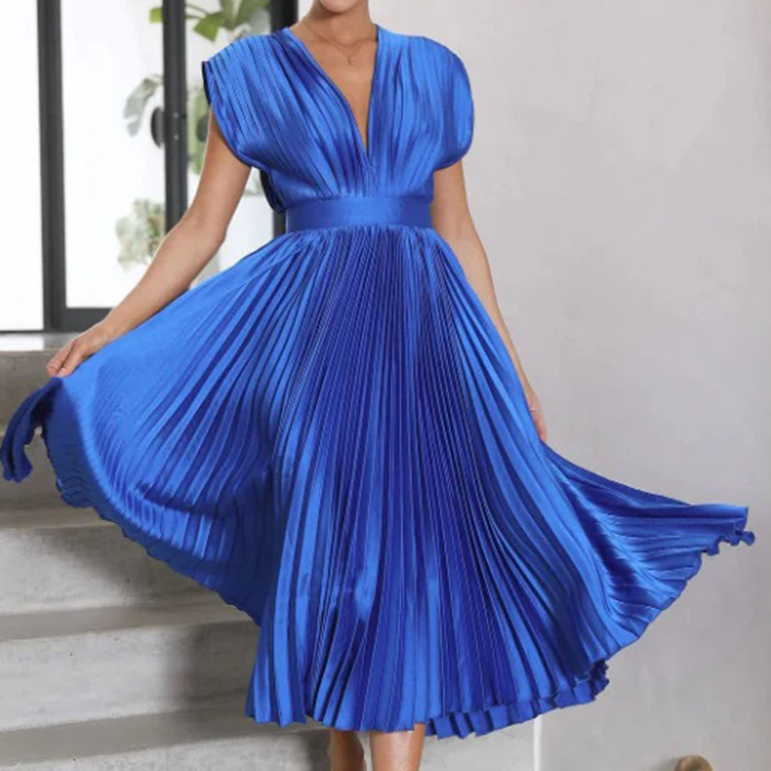 Levoire | Élégante Robe Maxi Plissée Électrique Bleu