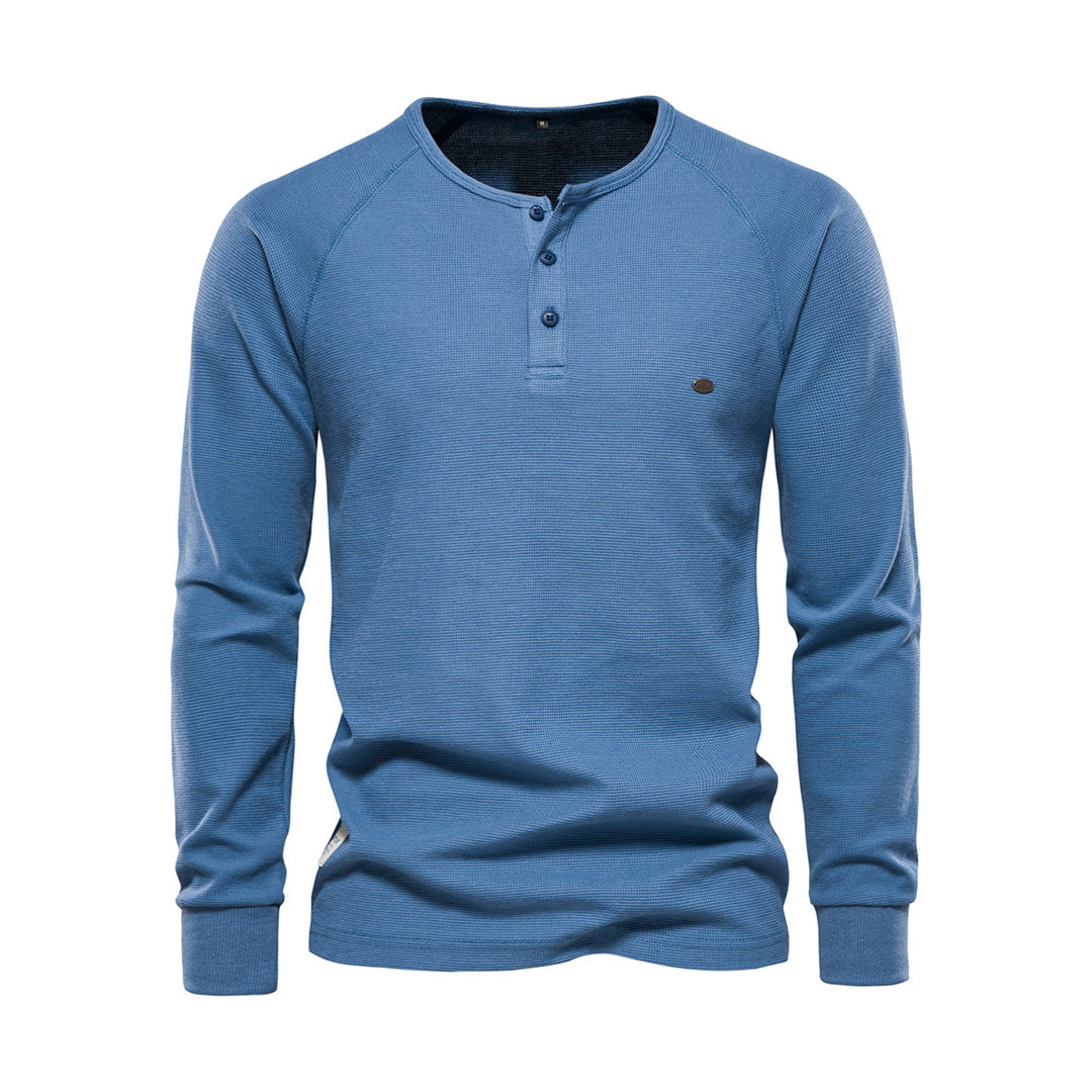Levoire | Rento Col Rond Chemise À Manches Longues Et Patte De Boutonnage Bleu