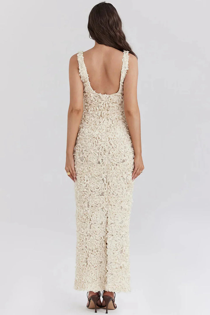Levoire | Robe Maxi Cocktail Blanche Sans Manches À Décolleté En V
