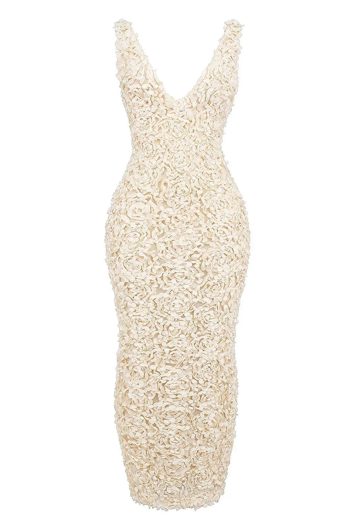 Levoire | Robe Maxi Cocktail Blanche Sans Manches À Décolleté En V