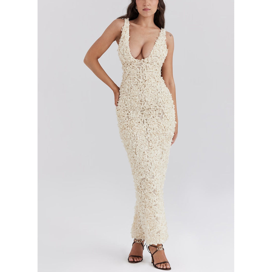Levoire | Robe Maxi Cocktail Blanche Sans Manches À Décolleté En V 2XL