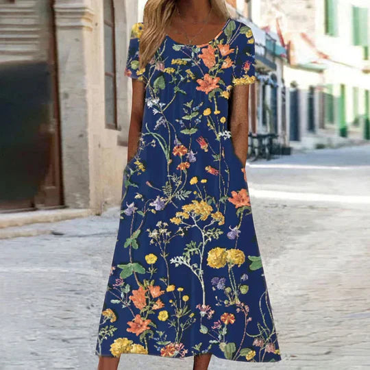 Levoire | Robe D'Été Midi Fleuri Femme Bleu foncé