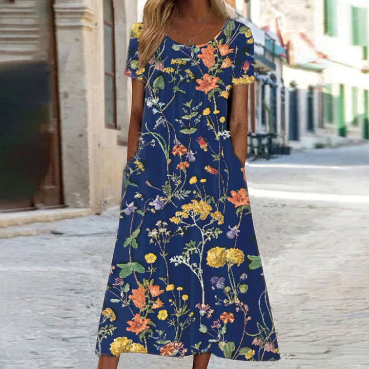 Levoire | Robe Florale Bohème Avec Surjupe bleu foncé