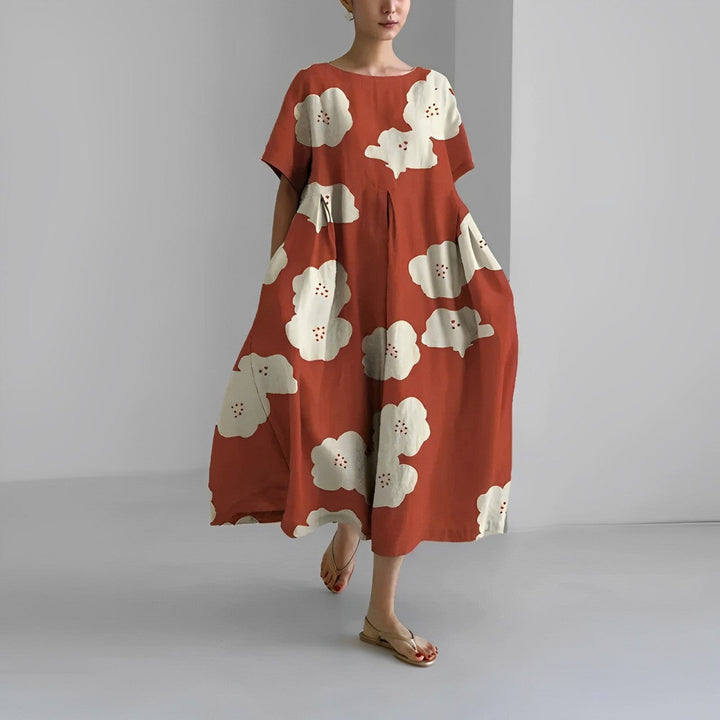 Levoire | Robe Grande Taille Modèle Ample Robe Fleurie Robe D'Été Brun rouge