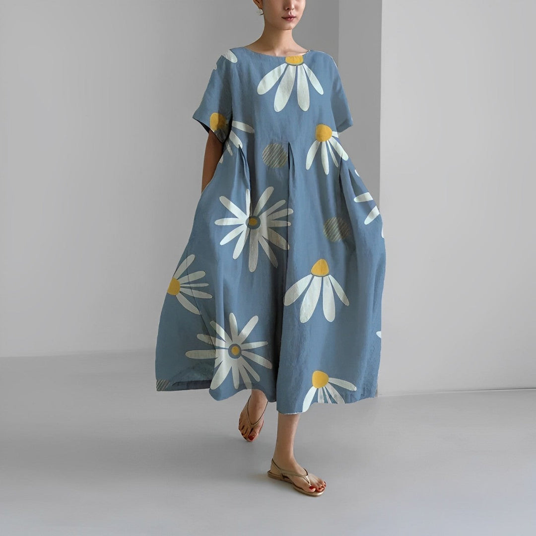 Levoire | Robe Grande Taille Modèle Ample Robe Fleurie Robe D'Été Bleu clair