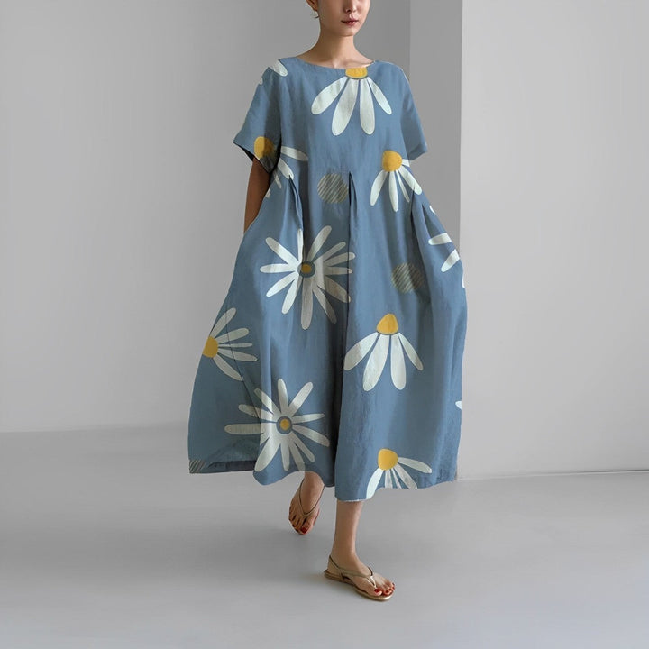 Levoire | Robe Grande Taille Modèle Ample Robe Fleurie Robe D'Été Bleu clair