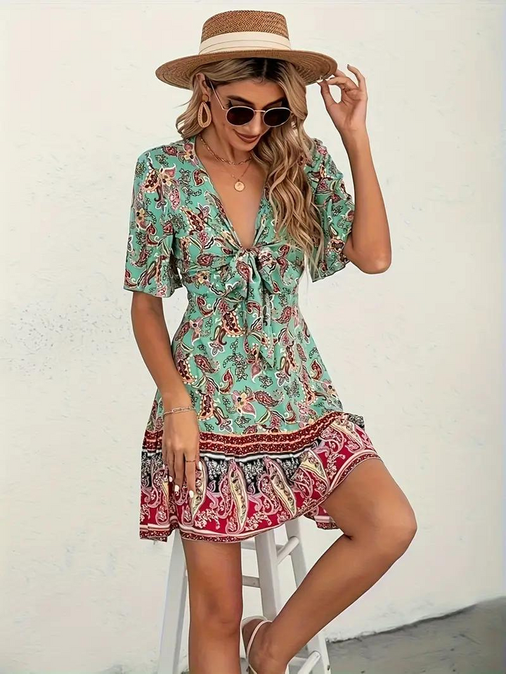 Levoire | Imprimé Paisley Robe Mini À Manches Courtes Robe D'Été
