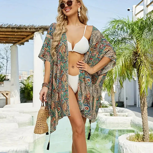 Levoire | Kimono, Imprimé Paisley, Devant Ouvert, Survêtement De Bikini, Kimono De Plage