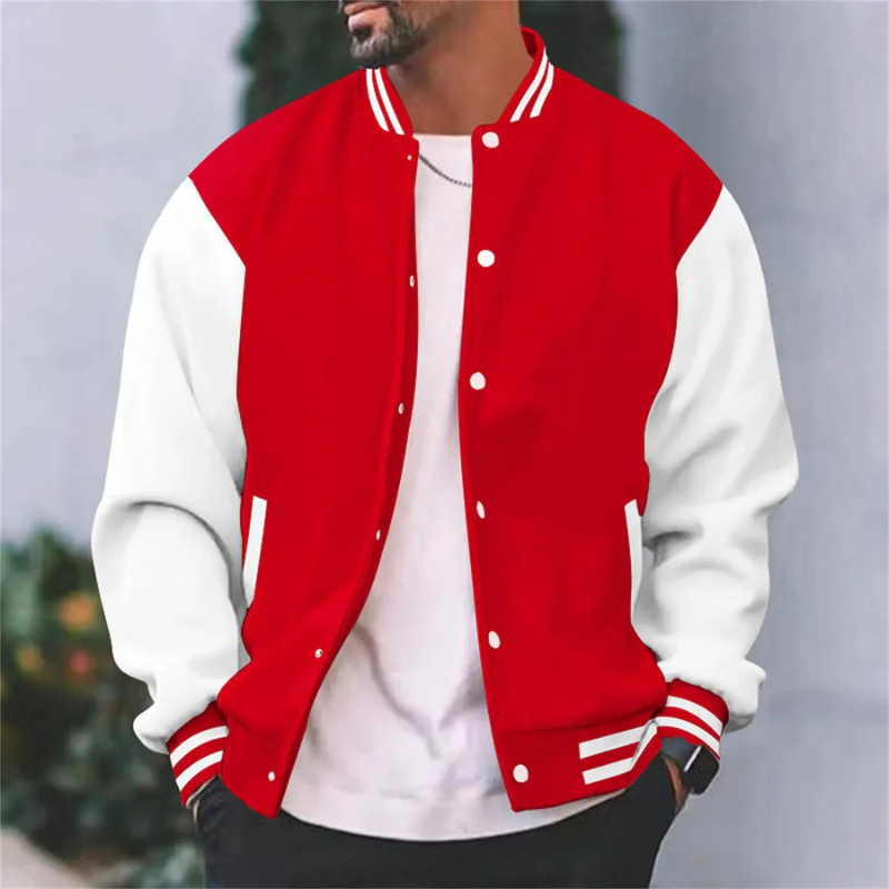 Levoire | Rippbündchen Fermeture À Boutons Veste De Baseball Veste Pour Hommes Rot