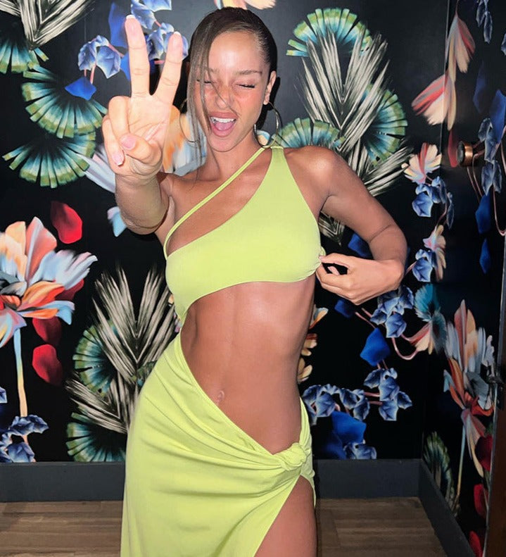 Levoire | Une Épaule Tom Fente Midi-Robes Vert