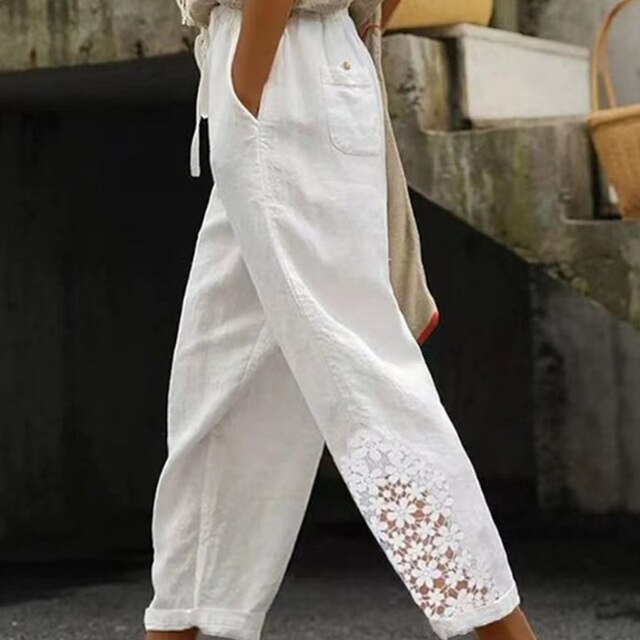 Levoire | Broderie Fleur Pantalon Blanc3