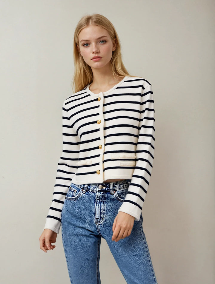 Levoire | Cardigan À Boutons Rayé Merensininen et crème